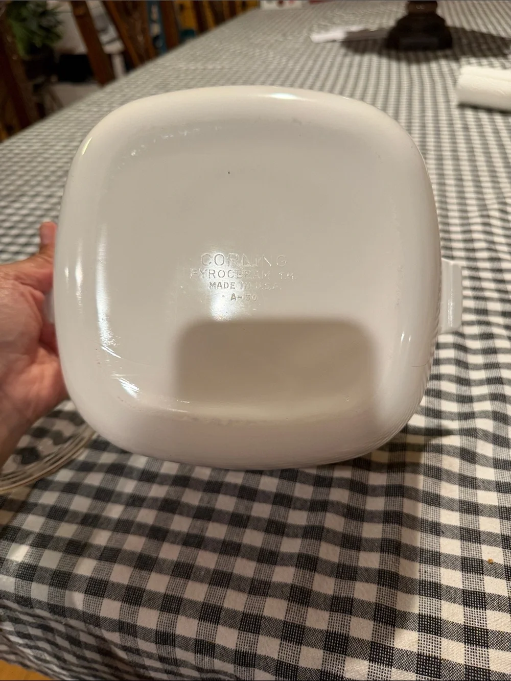Corningware White Casserole Dish with Blue Floral Pattern and Clear Glass Lid